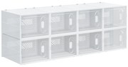 HOMCOM Armário Modular de Plástico Sapateira Modular com 8 Cubos Portas Magnéticas Organizador de Sapatos para Entrada Corredor Dormitório 28x36x21cm Transparente