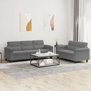 2 pcs conj. sofás c/ almofadões tecido microfibra cinza-escuro