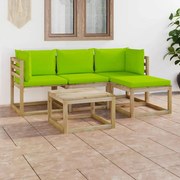 5 pcs conjunto lounge de jardim c/ almofadões verde brilhante