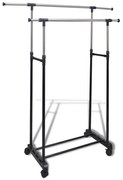 vidaXL Cabide para roupas ajustável 4 rodas 2 varões