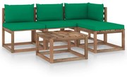 5 pcs conjunto lounge de paletes + almofadões pinho impregnado