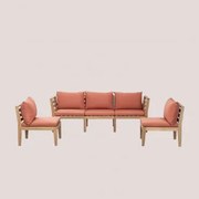 Sofá De Jardim Modular De 5 Peças Com Braços Em Madeira De Acácia Filips Terracota - Sklum