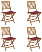 vidaXL Cadeiras de jardim dobráveis c/ almofadões 4 pcs acácia maciça