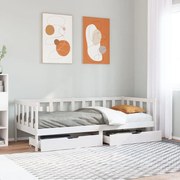 Sofá-cama c/ gavetas 90x190 cm madeira de pinho maciça branco