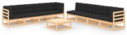 vidaXL 9 pcs conjunto lounge de jardim c/ almofadões pinho maciço