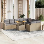vidaXL 10 pcs conjunto de sofás p/ jardim com almofadões vime PE bege