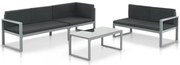 vidaXL Conjunto lounge p/ jardim com almofadas 3 pcs alumínio preto