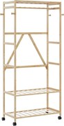 vidaXL Cabide com prateleiras e rodas 90x40x179,5 cm bambu