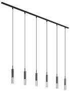 Sistema de iluminação de trilho moderno preto com 6 candeeiros suspensos pretos com vidro fumado 1 fase - Slimline Loyce