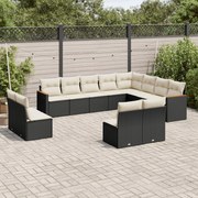 vidaXL 12 pcs conjunto de sofás de jardim c/ almofadões vime PE preto
