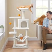 Arranhador para gatos com cama de rede e caverna 45 x 35 x 112 cm creme branco