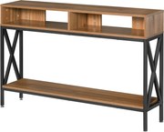 HOMCOM Mesa Consola de Entrada Industrial Multi-armazenamento 120 x 23,5 x 75 cm Madeira Nogueira | Aosom Portugal
