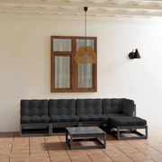 6 pcs conjunto lounge de jardim c/ almofadões pinho maciço