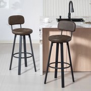 Conjunto de 2 Bancos de Bar Bancos Altos de Cozinha Giratórios Estofados em PU com Apoio para os Pés 35,5x43,5x98 cm Castanho Escuro