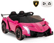 Carro elétrico Lamborghini 12V para crianças de 3 a 8 anos com controle remoto, 3 velocidades, luzes LED, rodas e música Rosa