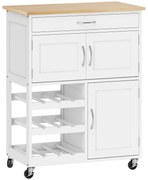 HOMCOM Carrinho de Cozinha com Rodas Carrinho de Cozinha com Gaveta 2 Armários de Armazenamento e 3 Prateleiras 67x37x87cm Branco | Aosom Portugal