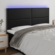 Cabeceira de cama c/ LED couro artificial 200x5x118/128cm preto