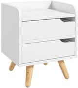 HOMCOM Mesa lateral de cabeceira multiuso com 2 gavetas espaçosas Pernas de pinho elevado Design moderno 33x28x42cm Branco|Aosom Portugal