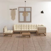 7 pcs conjunto lounge de jardim com almofadões pinho maciço