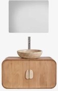 Conjunto De Móvel De Casa De Banho Suspenso 95x45 Cm Em Madeira De Manga E Pedra Natural Kivalina Travertino - Madeira De Mangueira & - Sklum