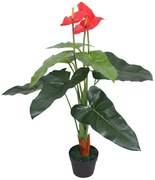 vidaXL Planta antúrio artificial com vaso 90 cm vermelho e amarelo