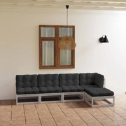 vidaXL 5 pcs conjunto lounge de jardim c/ almofadões pinho maciço