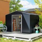 Abrigo de Jardim 4,9 m² 277x195x192 cm com 2 Portas Deslizantes Base Reforçada (Chão NÃO Incluído) Cinzento Escuro