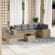vidaXL 7 pcs conjunto de sofás p/ jardim com almofadões vime PE bege