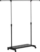 HOMCOM Charriot com Rodas com Barra de Aço Inoxidável e Prateleira para Sapatos Altura Ajustável 94-159x42x93-168 cm Preto | Aosom Portugal