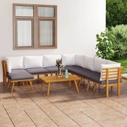 vidaXL 9 pcs conjunto lounge de jardim c/ almofadões acácia maciça