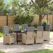 vidaXL Conjunto de Jantar de Jardim 7 Peças com Almofadas - Rattan Poliéster Bege