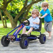 Kart infantil de pedais com 4 rodas antiderrapantes assento envolvente e travão de mão 92 x 50 x 53 cm azul