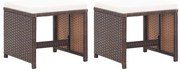 vidaXL Bancos de jardim 2 pcs com almofadões em vime PE castanho