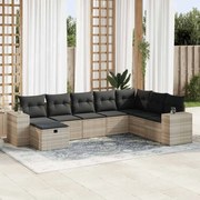 vidaXL 8 pcs conj. sofás jardim c/ almofadões vime PE cinzento-claro