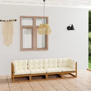 vidaXL Sofá de jardim 4 lugares com almofadões pinho maciço