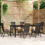 7 pcs conjunto de jantar para jardim preto