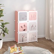 vidaXL Armário de arrumação infantil com 6 cubos PP rosa