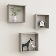 vidaXL Prateleiras de parede em forma de cubo 3 pcs cinzento cimento