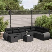 vidaXL 9 pcs conjunto de sofás p/ jardim c/ almofadões vime PE preto