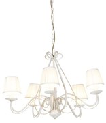 Candeeiro de teto branco com abajures plissados creme 5 luzes - Giuseppe
