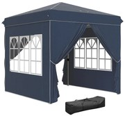 Outsunny Tenda Dobrável Pop-Up 2,5x2,5 m Tenda de Jardim para Festas e Eventos com 4 Paredes Laterais Anti-UV Altura Ajustável e Bolsa de Transporte Azul Escuro | AOSOM Portugal