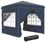 Outsunny Tenda Dobrável Pop-Up 248x248x270 cm 4 Paredes Laterais Anti-UV Altura Ajustável Bolsa Transporte Resistente Azul Escuro | Aosom Portugal