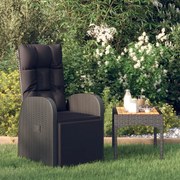 vidaXL Cadeira de jardim reclinável c/ almofadões vime PE preto