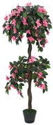 vidaXL Planta rododendro artificial com vaso 155 cm verde e rosa