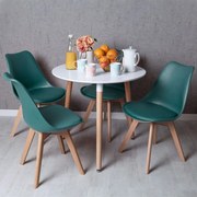 Conjunto Mesa Tower Redonda 80 cm Branca e Pack 4 Cadeiras Synk Basic - Verde-azulado