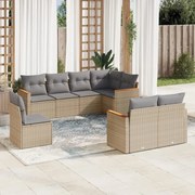 vidaXL 8 pcs conj. sofás jardim c/ almofadões vime PE bege misturado