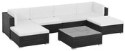 7 pcs conjunto lounge de jardim c/ almofadões vime PE preto