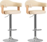 vidaXL Bancos de bar 2 pcs madeira curvada e couro artificial creme