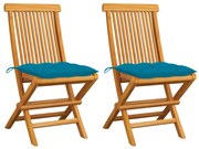 vidaXL Cadeiras de jardim c/ almofadões azul-claro 2 pcs teca maciça