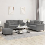 vidaXL 3 pcs conjunto sofás c/ almofadas microfibra cinza-escuro